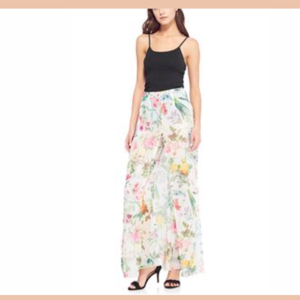 New Tadashi Shoji Wide Leg Floral Pant White 16